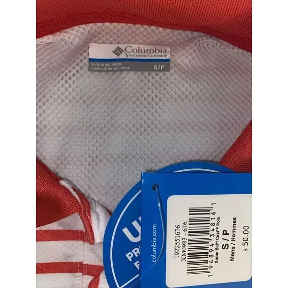 NWT Columbia Mens PFG Vented Super Skiff Cast Short Sleeve Polo Shirt Pink Small - Picture 5 of 6